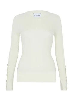 Kujten Sweaters & Sweatshirts>Flat Rib Round Neck Cashmere Sweater, 2-Threads Blanc