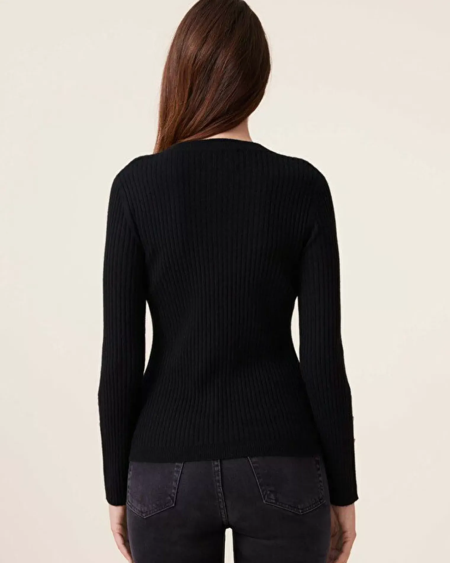 Kujten Sweaters & Sweatshirts>Flat Rib Round Neck Cashmere Sweater, 2-Threads Noir