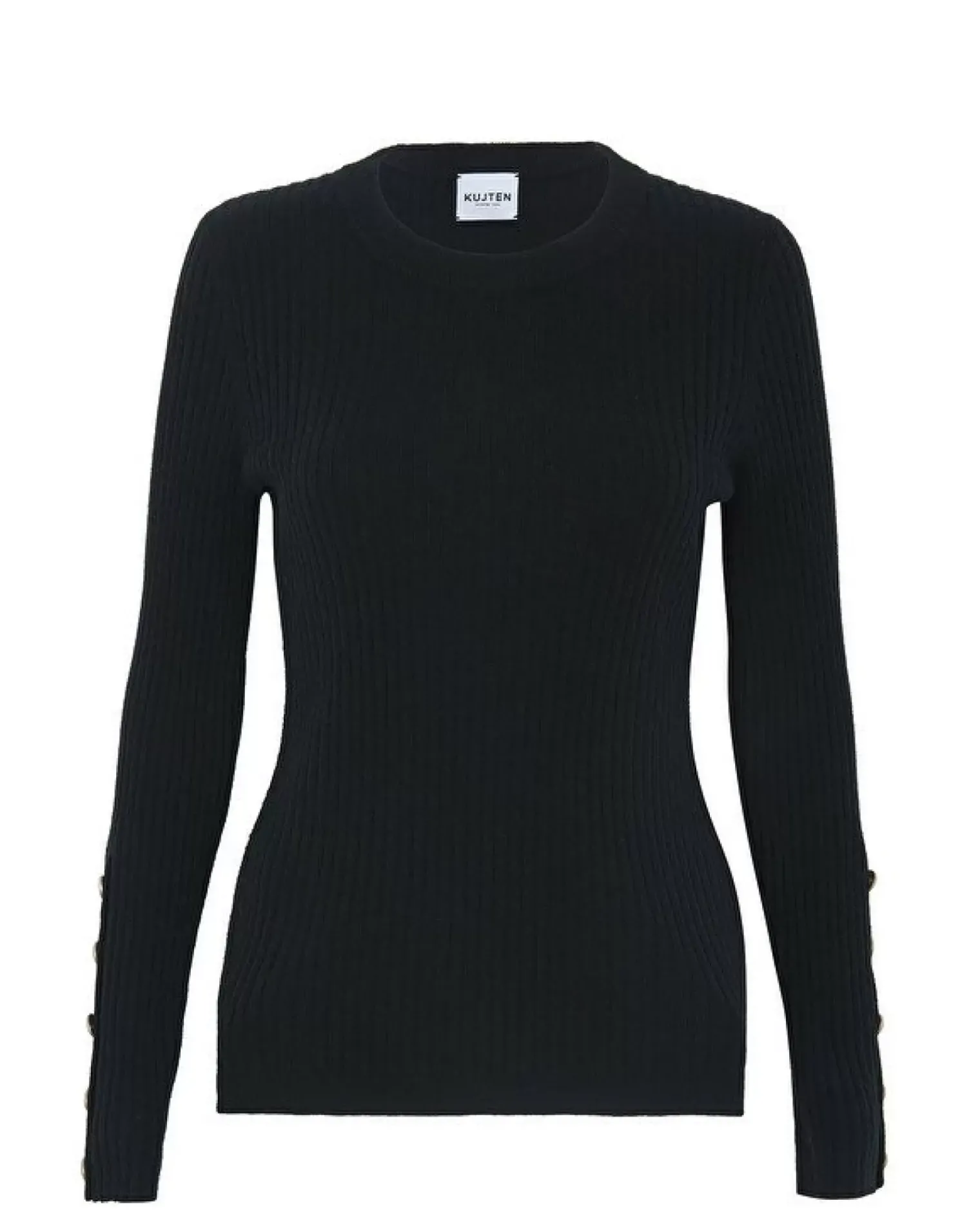 Kujten Sweaters & Sweatshirts>Flat Rib Round Neck Cashmere Sweater, 2-Threads Noir