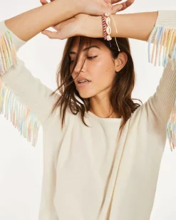 Kujten Sweaters & Sweatshirts>Fringed Boat Neck Cashmere Sweater Blanc