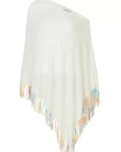 Kujten Capes & Ponchos>Fringed Cashmere Poncho Blanc