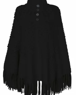 Kujten Capes & Ponchos>Fringed Oversize Cashmere Poncho Noir
