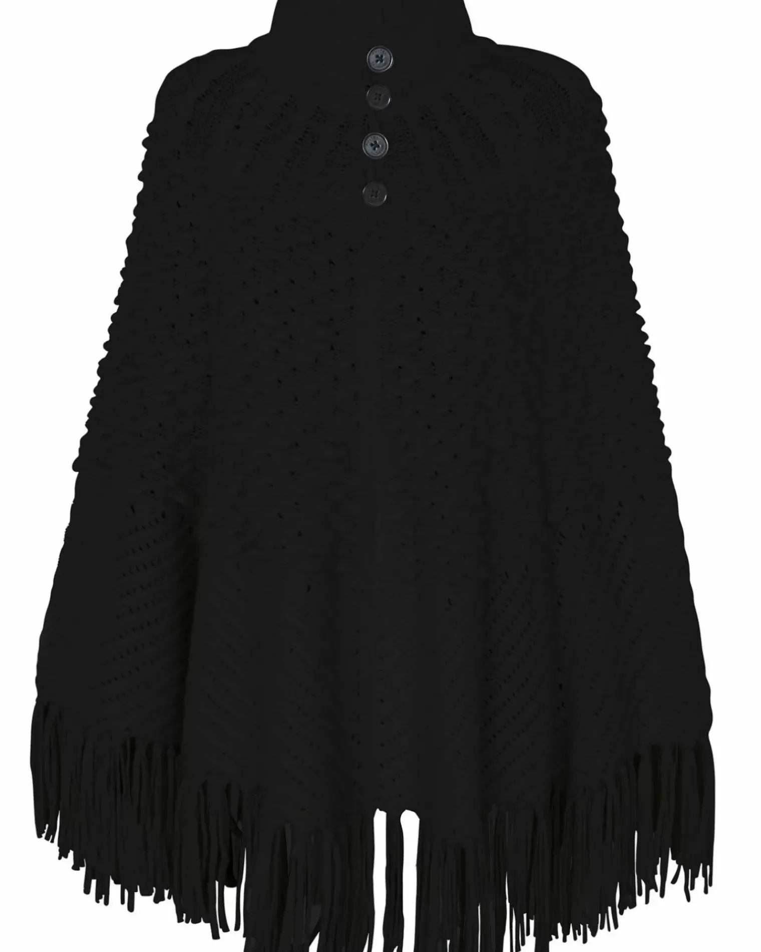 Kujten Capes & Ponchos>Fringed Oversize Cashmere Poncho Noir