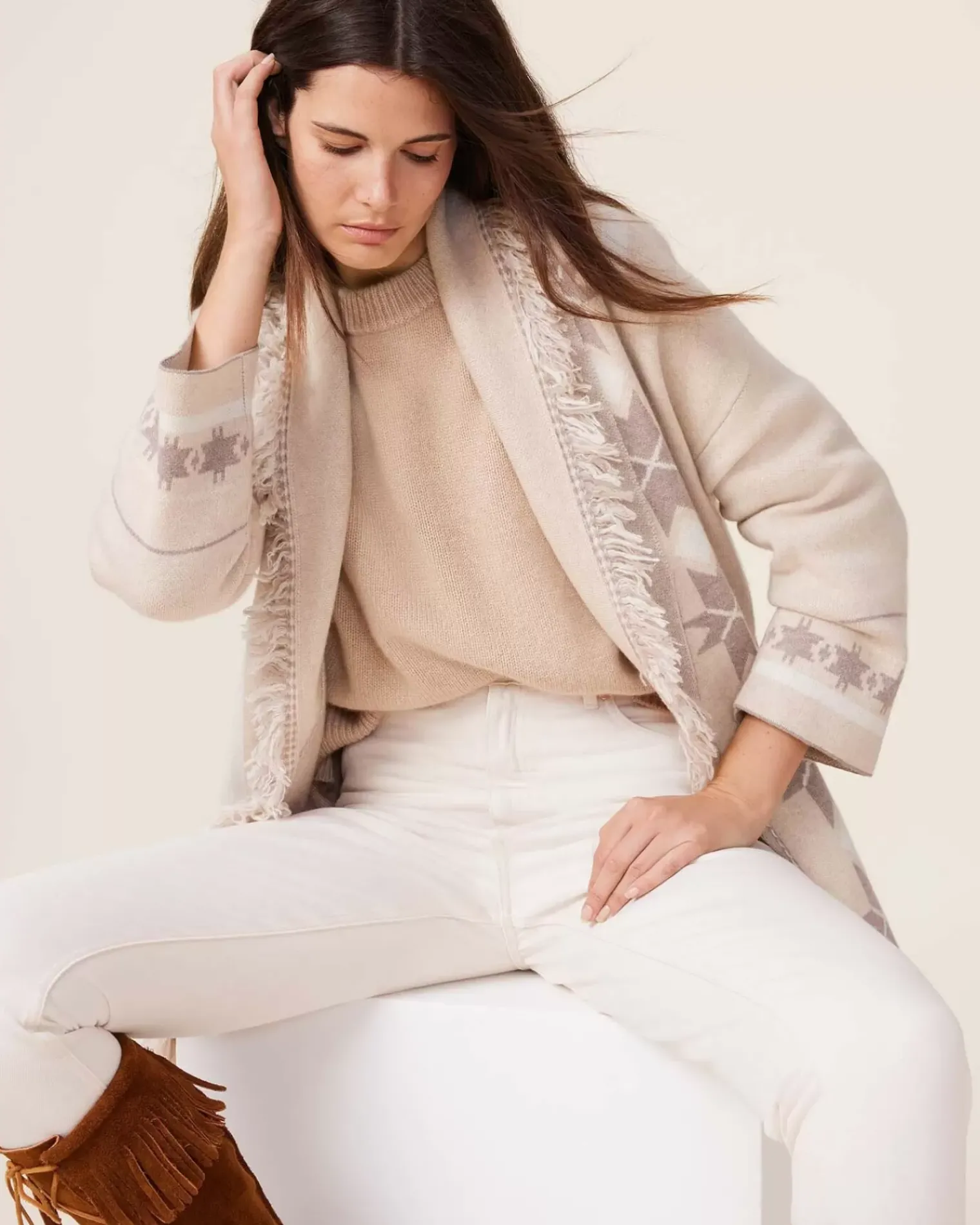 Kujten Jackets & Vests>Fringed Shawl Collar Cashmere Jacket, 4-Threads Organique