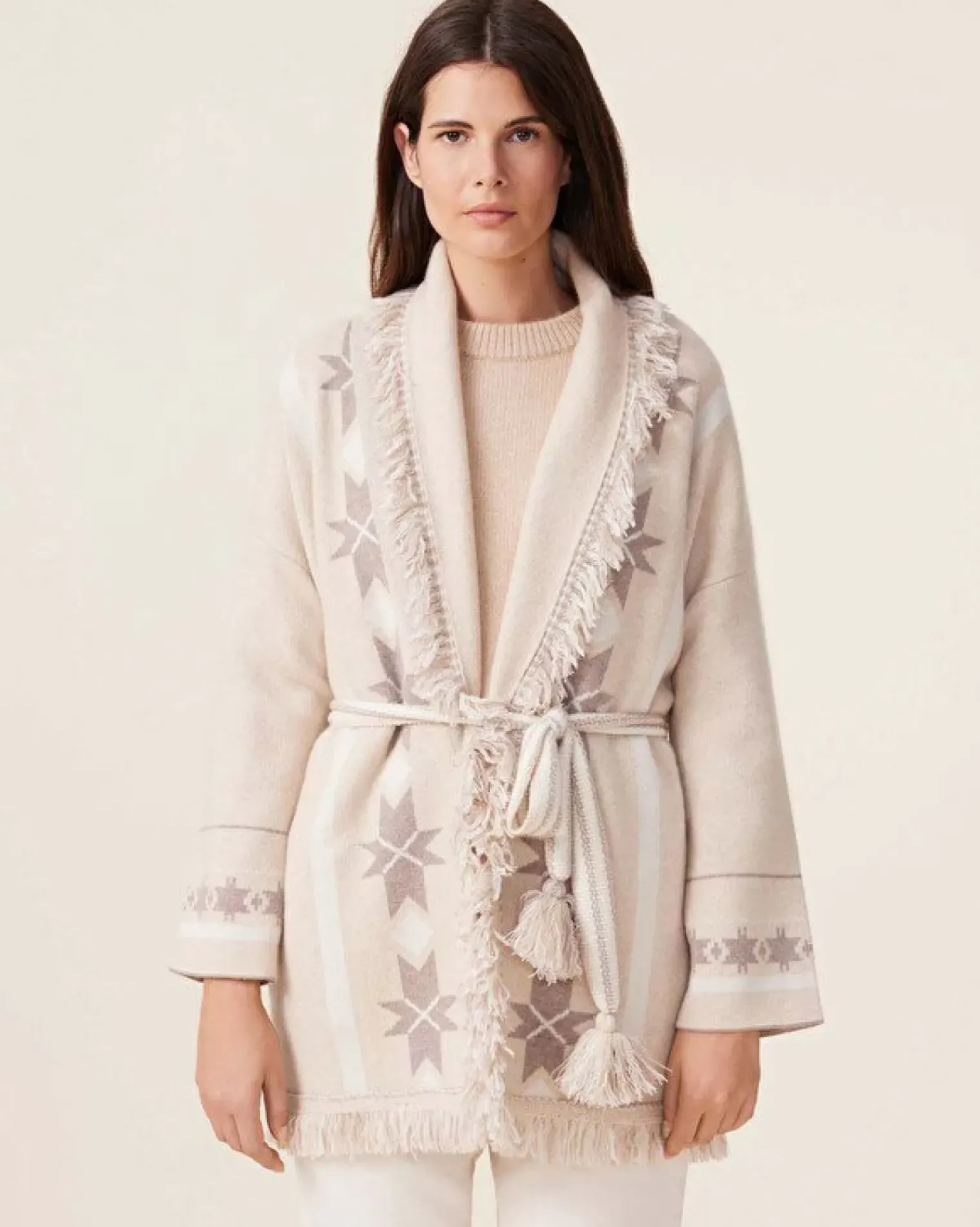 Kujten Jackets & Vests>Fringed Shawl Collar Cashmere Jacket, 4-Threads Organique