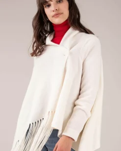 Kujten Jackets & Vests>Fringed Shawl Collar Cashmere Cardigan Blanc