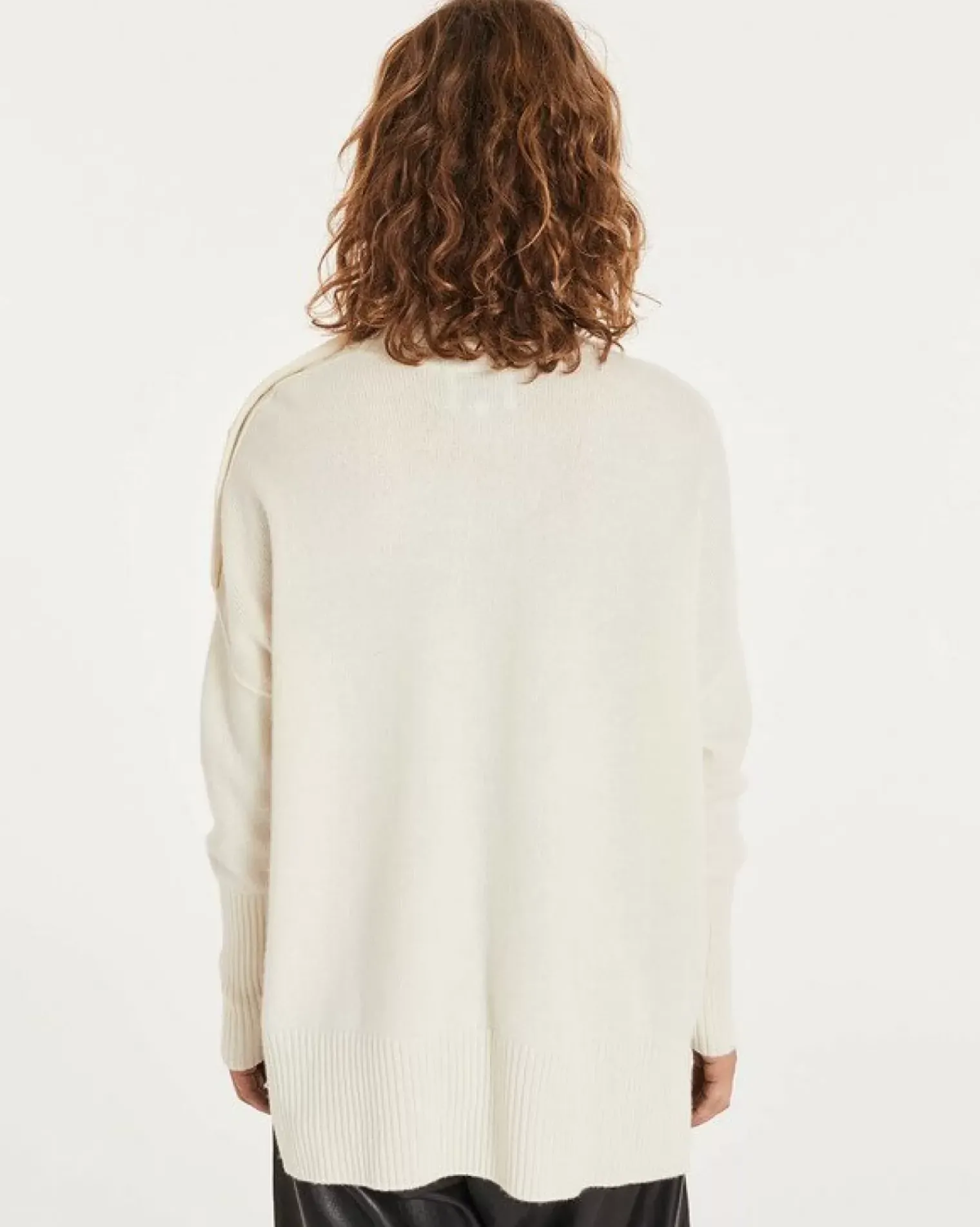 Kujten Sweaters & Sweatshirts>Funnel Neck Buttons Cashmere Sweater, 4-Threads Blanc