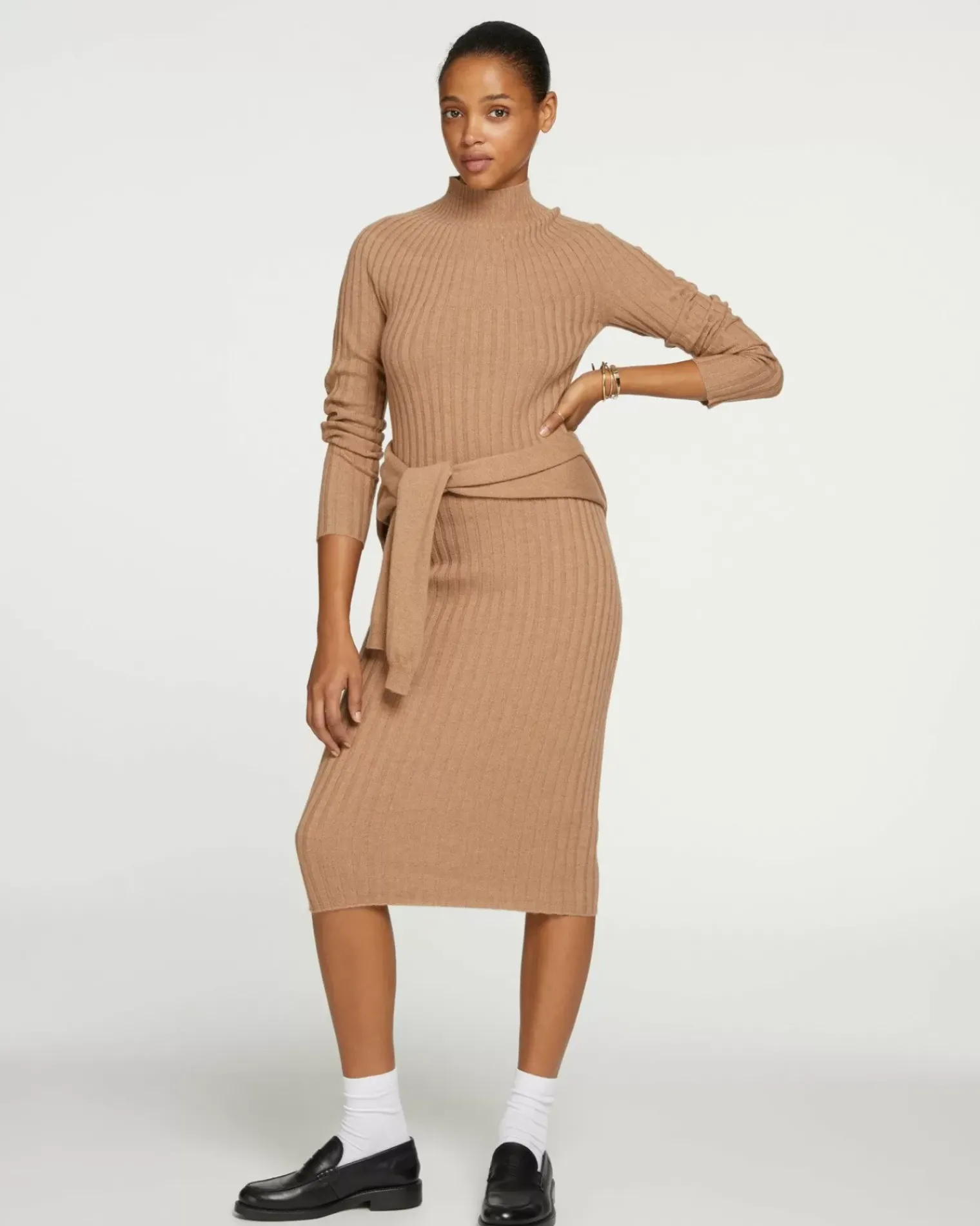 Kujten Dresses & Skirts>Funnel Neck Women Cashmere Long Dress Camelo