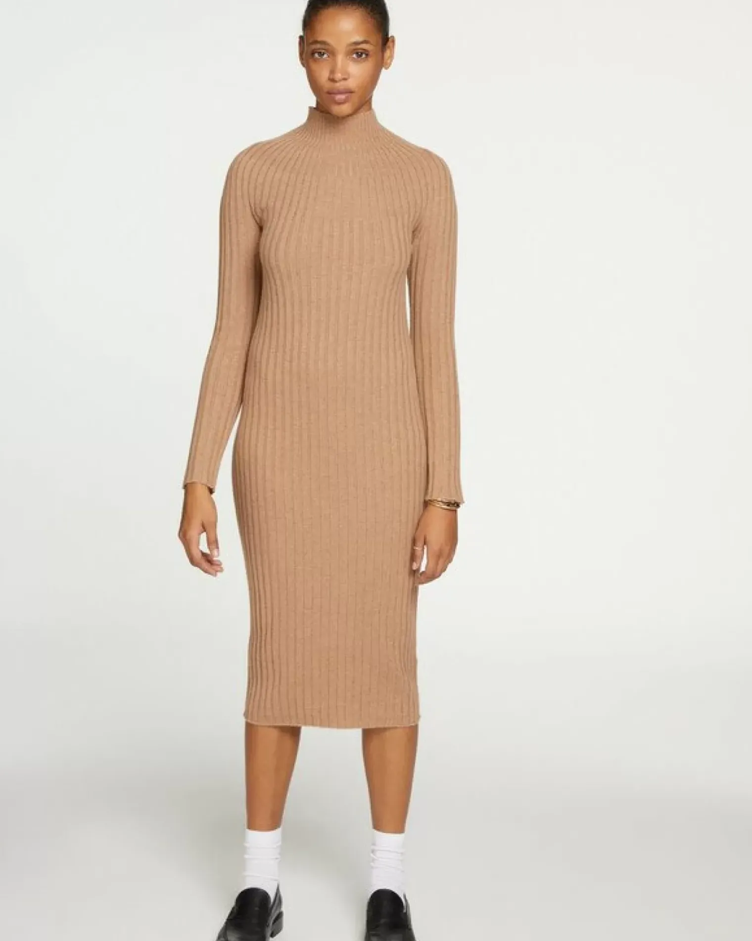 Kujten Dresses & Skirts>Funnel Neck Women Cashmere Long Dress Camelo
