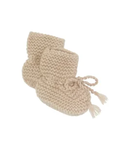 Kujten Baby>Garter Stitched Baby Cashmere Booties Beige Chine