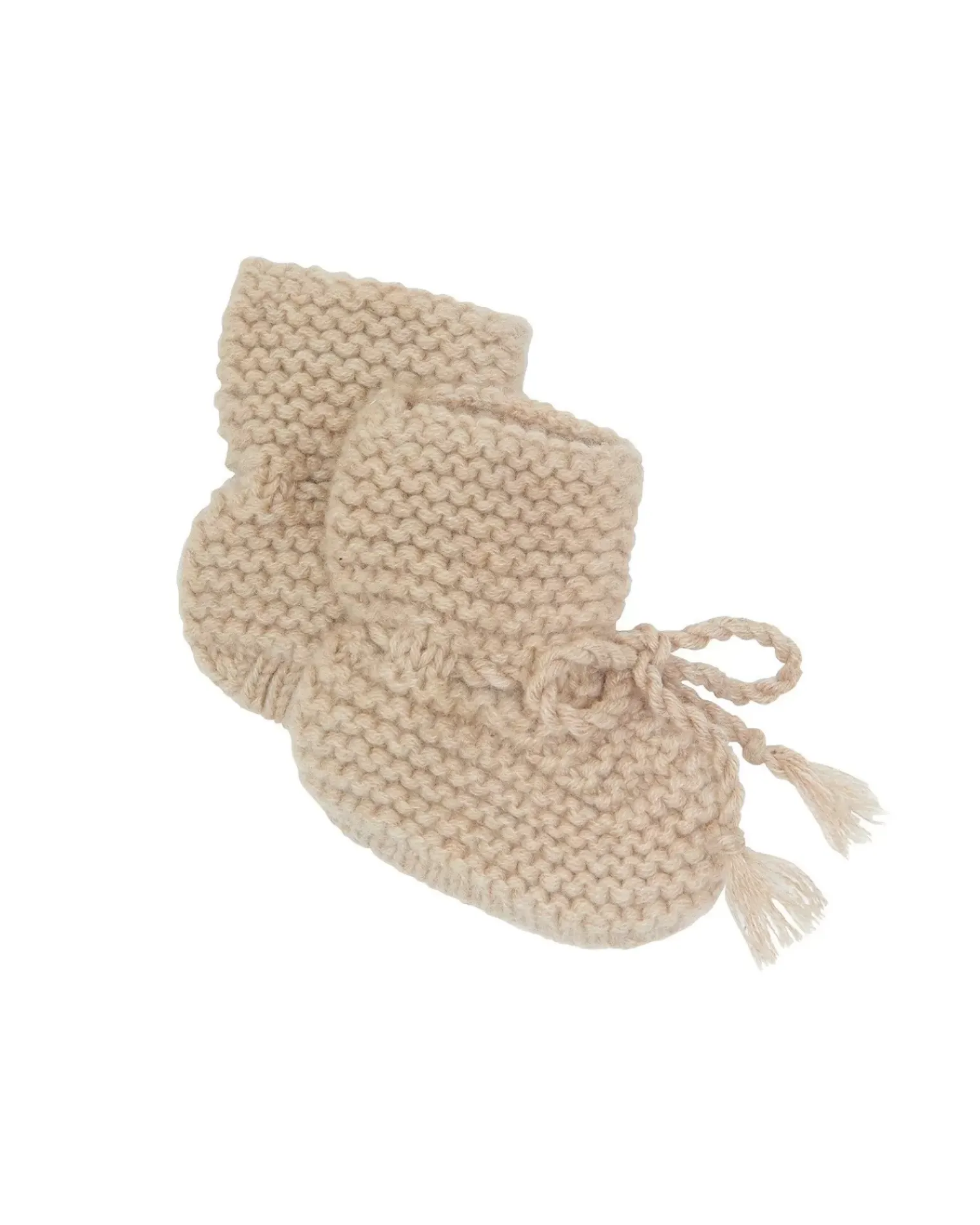 Kujten Baby>Garter Stitched Baby Cashmere Booties Beige Chine