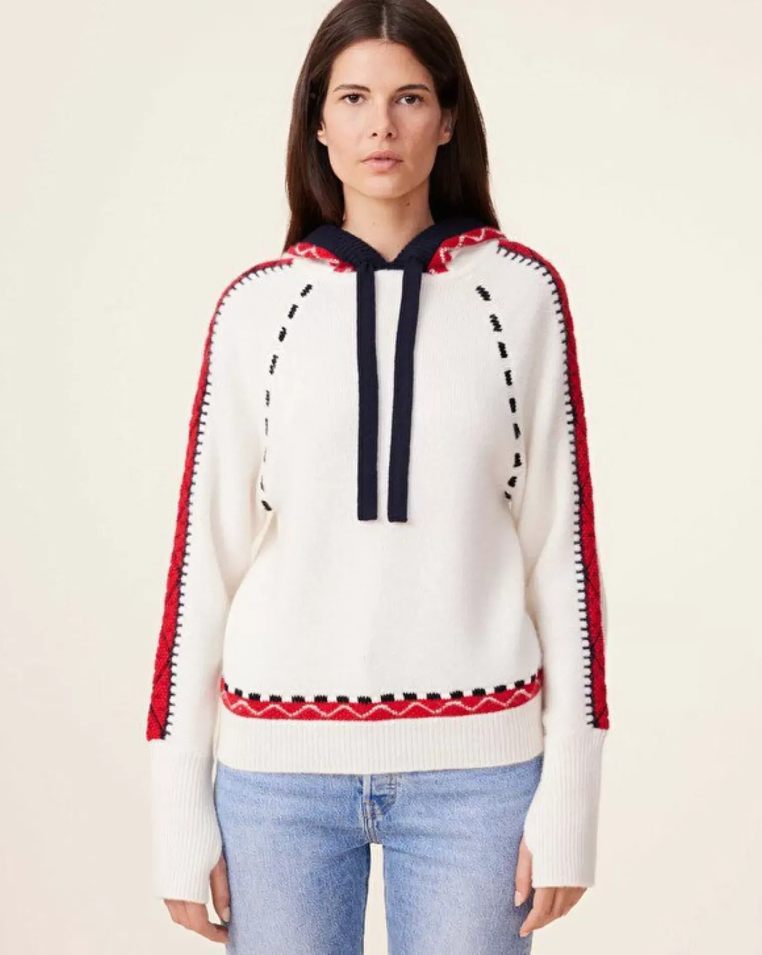 Kujten Hoodies>Hooded Cashmere Sweater, 6-Threads Blanc