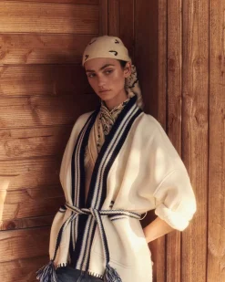 Kujten Jackets & Vests>Jacquard Cashmere Kimono Jacket, 4-Threads Blanc Vintage