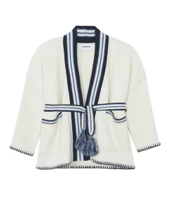 Kujten Jackets & Vests>Jacquard Cashmere Kimono Jacket, 4-Threads Blanc Vintage