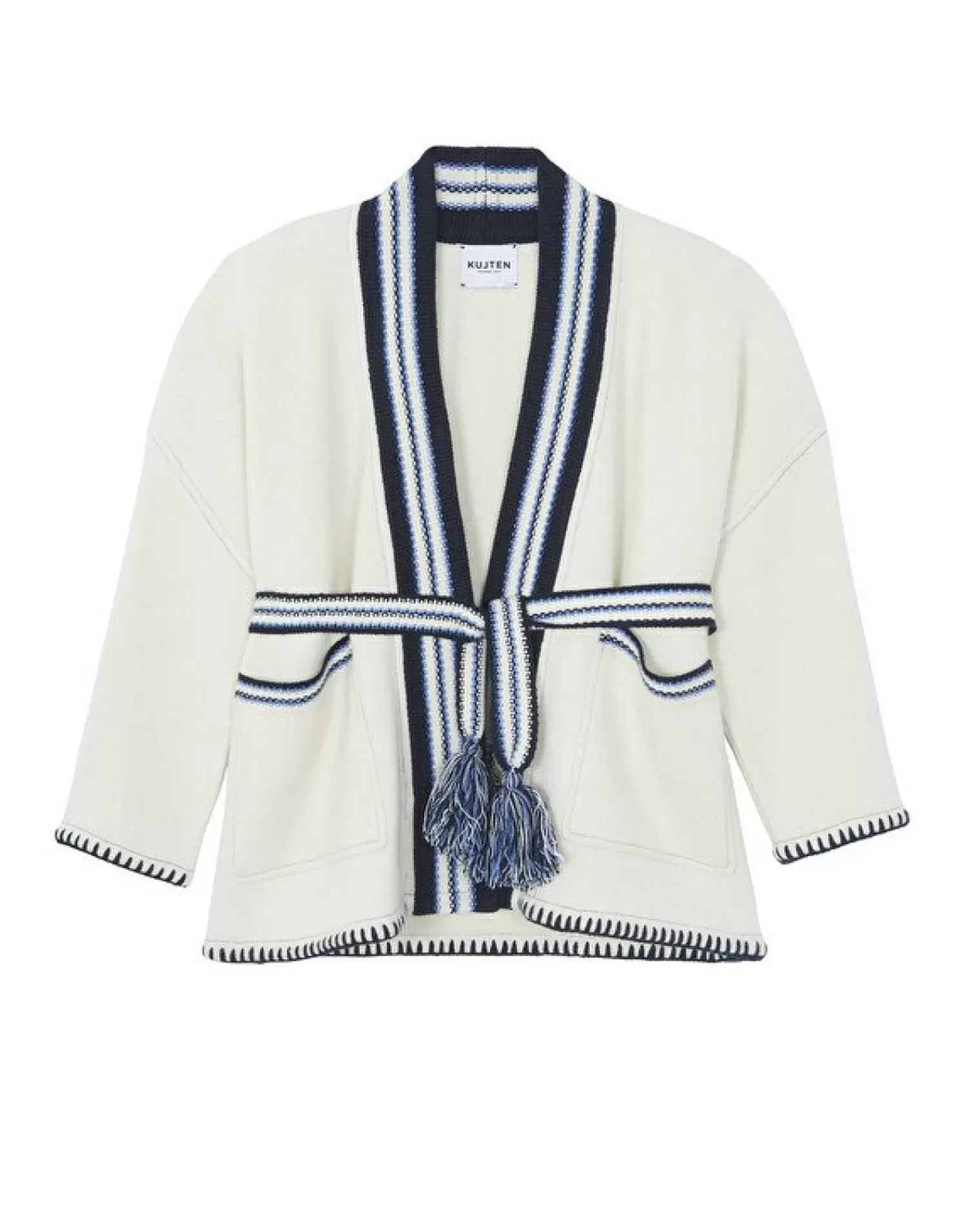 Kujten Jackets & Vests>Jacquard Cashmere Kimono Jacket, 4-Threads Blanc Vintage
