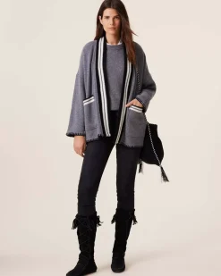 Kujten Jackets & Vests>Jacquard Cashmere Kimono Jacket, 4-Threads Noir