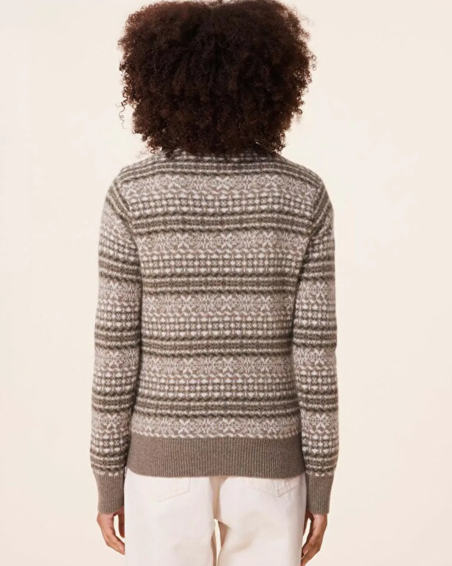 Kujten Sweaters & Sweatshirts>Jacquard Chimney Neck Cashmere Sweater, 4-Threads Kaki Chine
