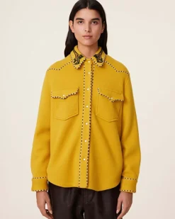 Kujten Jackets & Vests>Jacquard Oversize Cashmere Over-Shirt, 4-Threads Jaune Safran
