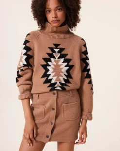 Kujten Dresses & Skirts>Jacquard Short Cashmere Skirt, 4-Threads Camelo