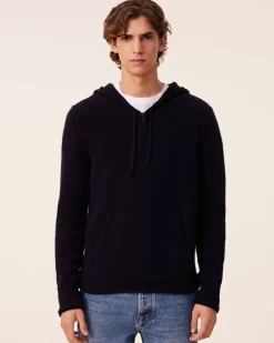 Kujten Hoodies>Jersey Cashmere Zipped Hoodie , 6-Threads Bleu Marine Fonce