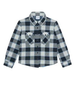Kujten Jackets & Vests>Kids Cashmere Plaid Overshirt, 4-Threads Blue Ice