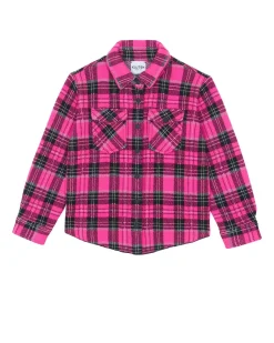Kujten Sweaters>Kids Cashmere Plaid Overshirt, 4-Threads Rose Neon
