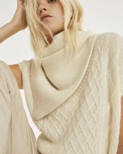Kujten Scarves & Snoods>Large Cashmere Bandana With Pompoms Blanc Vintage