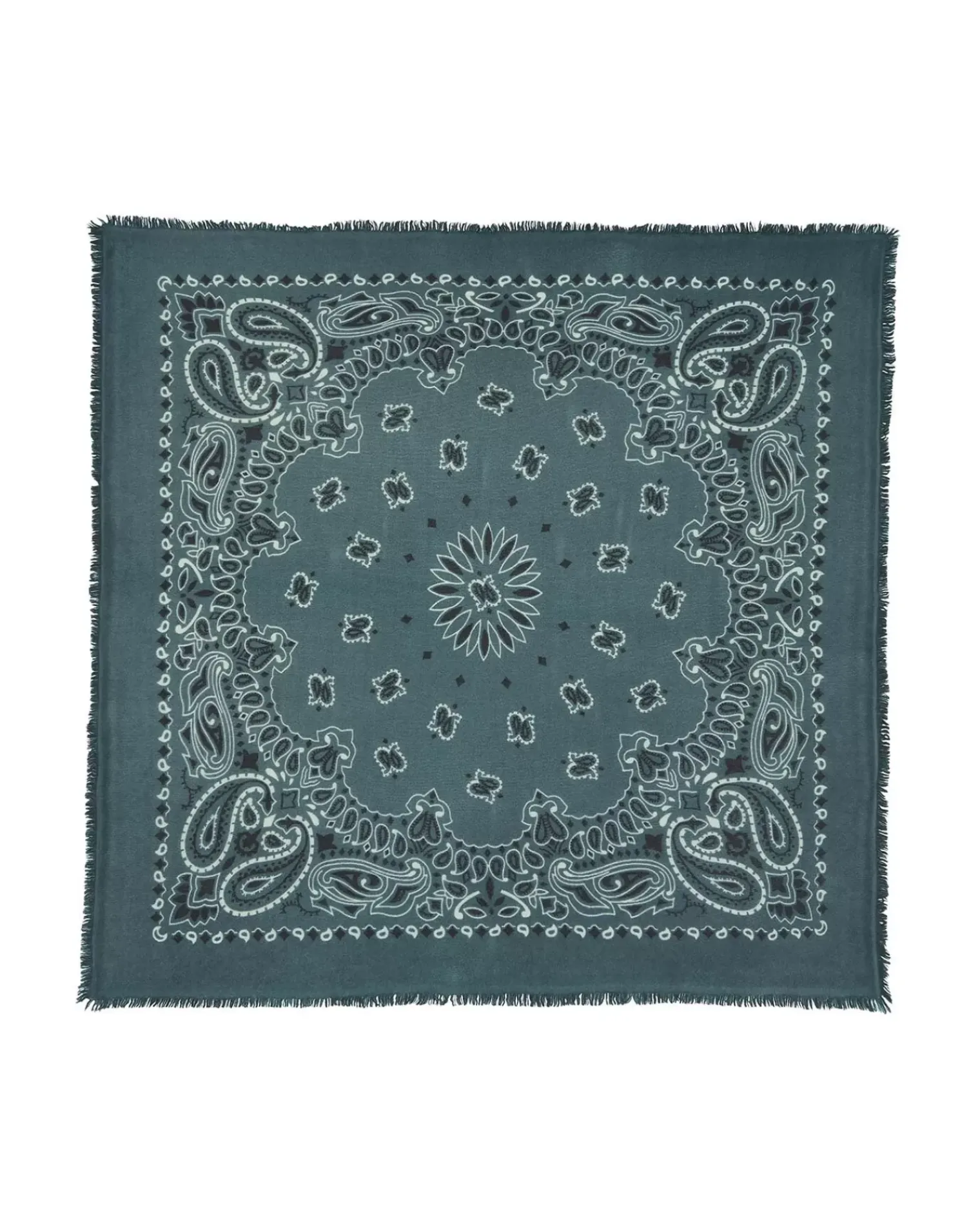 Kujten Bandanas>Large Printed Cashmere Bandana, 2-Threads Vert Foret