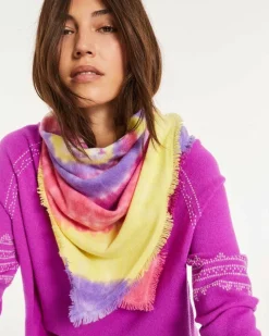 Kujten Bandanas>Large Printed Cashmere Bandana Violet