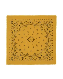 Kujten Scarves & Snoods>Large Printed Cashmere Bandana, 2-Threads Jaune Safran