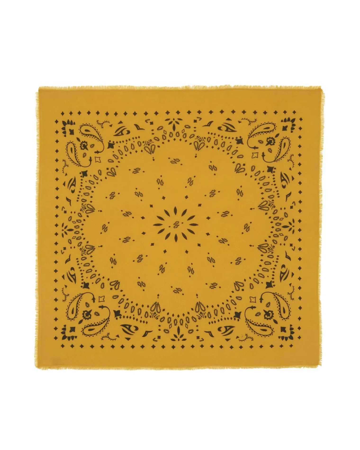 Kujten Scarves & Snoods>Large Printed Cashmere Bandana, 2-Threads Jaune Safran