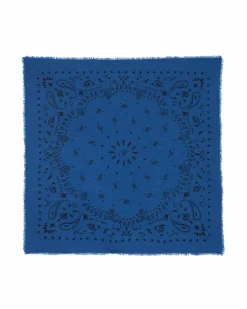 Kujten Bandanas>Large Printed Cashmere Bandana Bleu Jeans Fonce