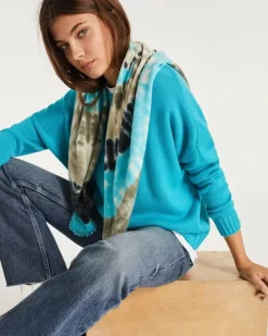 Kujten Bandanas>Large Printed Cashmere Bandana Bleu Turquoise