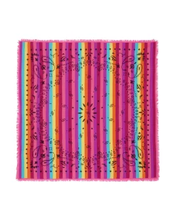 Kujten Bandanas>Large Striped Printed Cashmere Bandana Multicolore