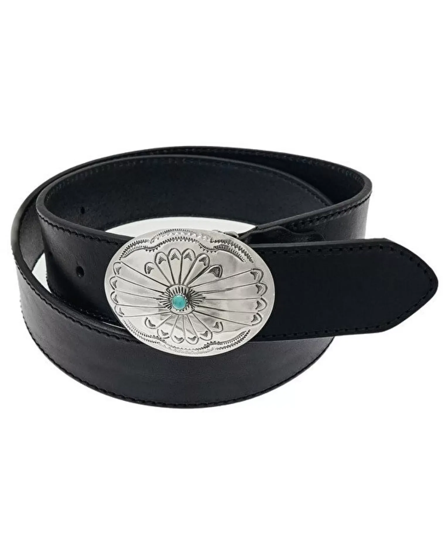 Kujten Jewelry>Leather Belt With Sterling Silver 925/1000E & Turquoise Buckle Argent