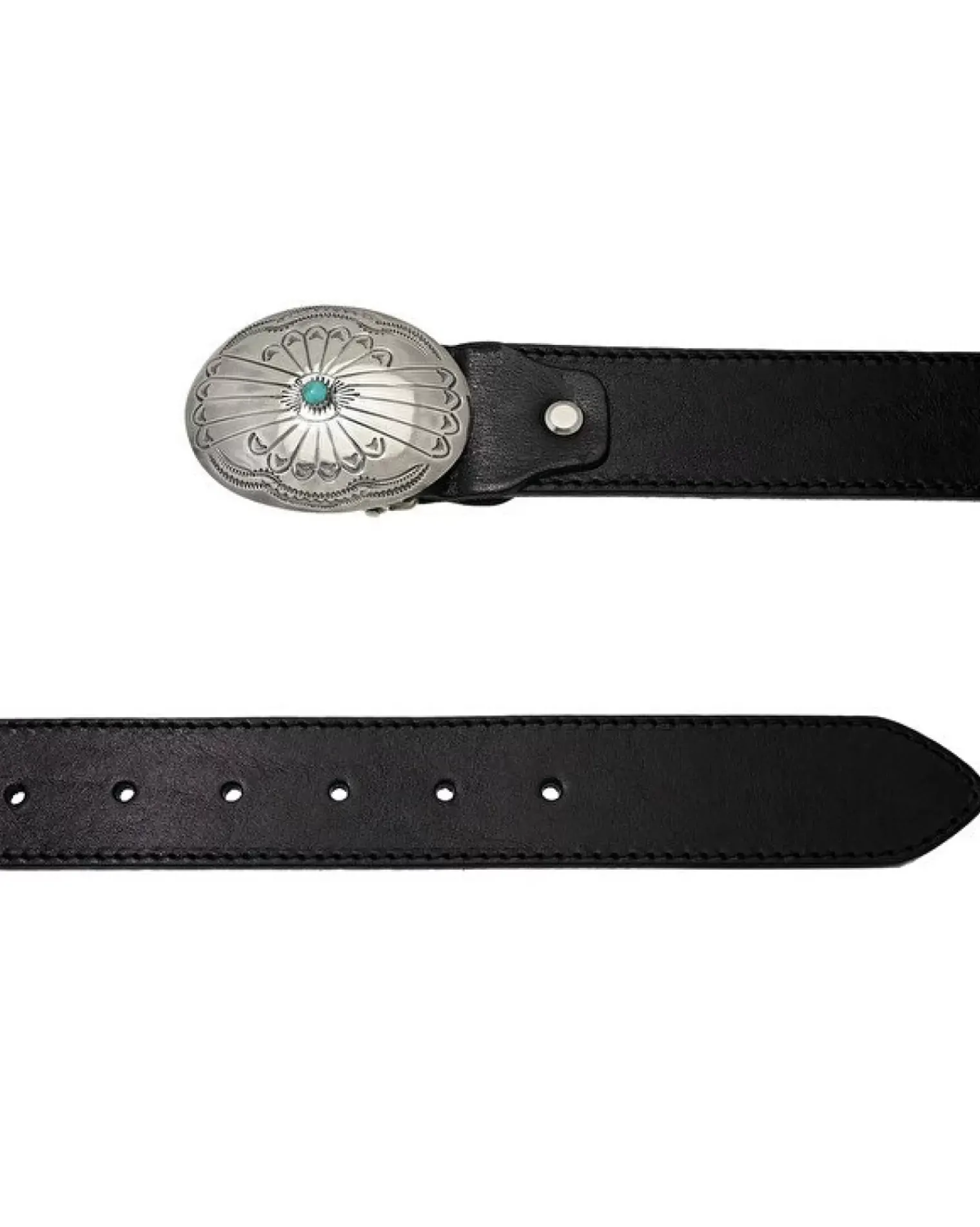 Kujten Jewelry>Leather Belt With Sterling Silver 925/1000E & Turquoise Buckle Argent