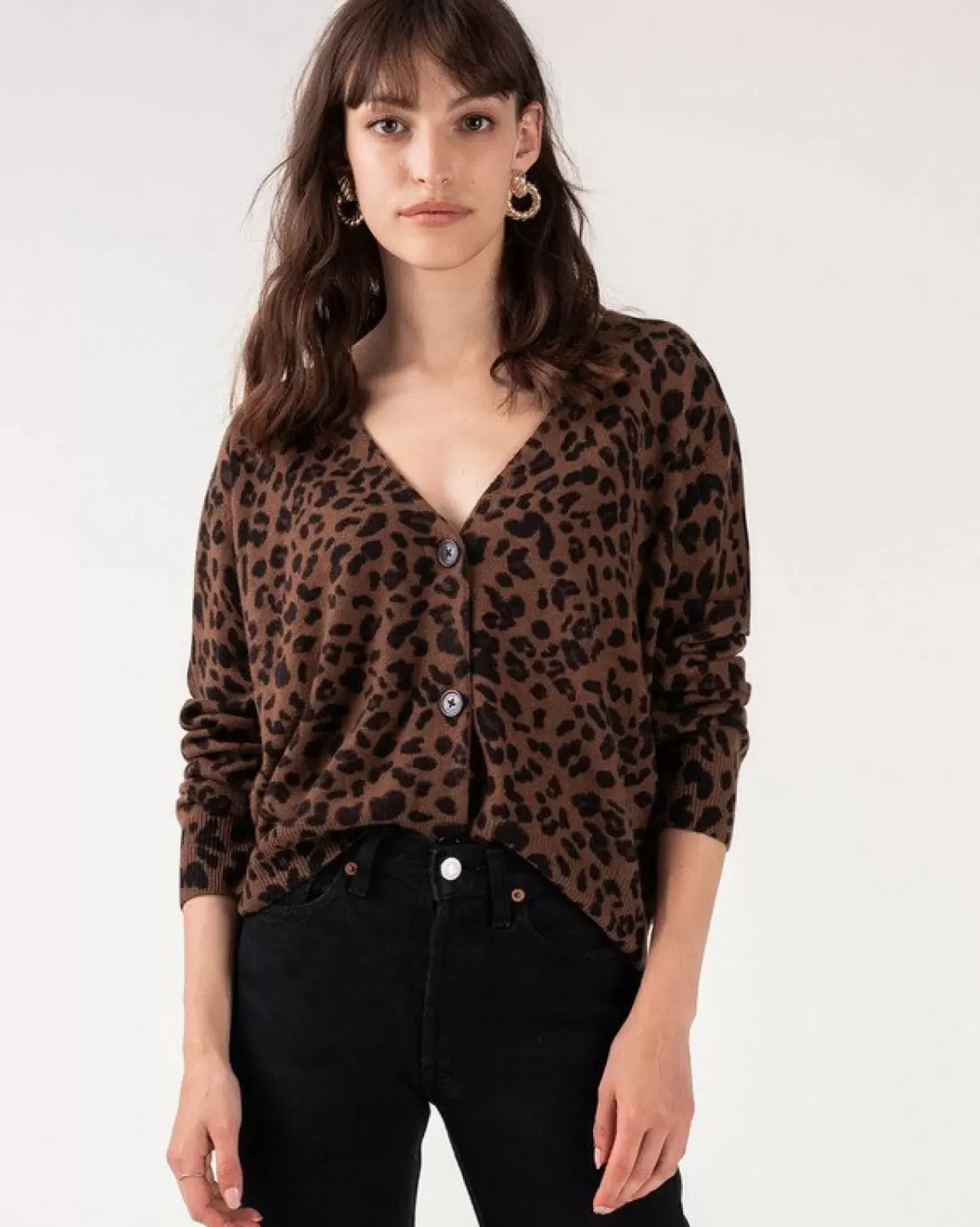 Kujten Jackets & Vests>Leopard Short Cashmere Cardigan Marron Epice Leoprint