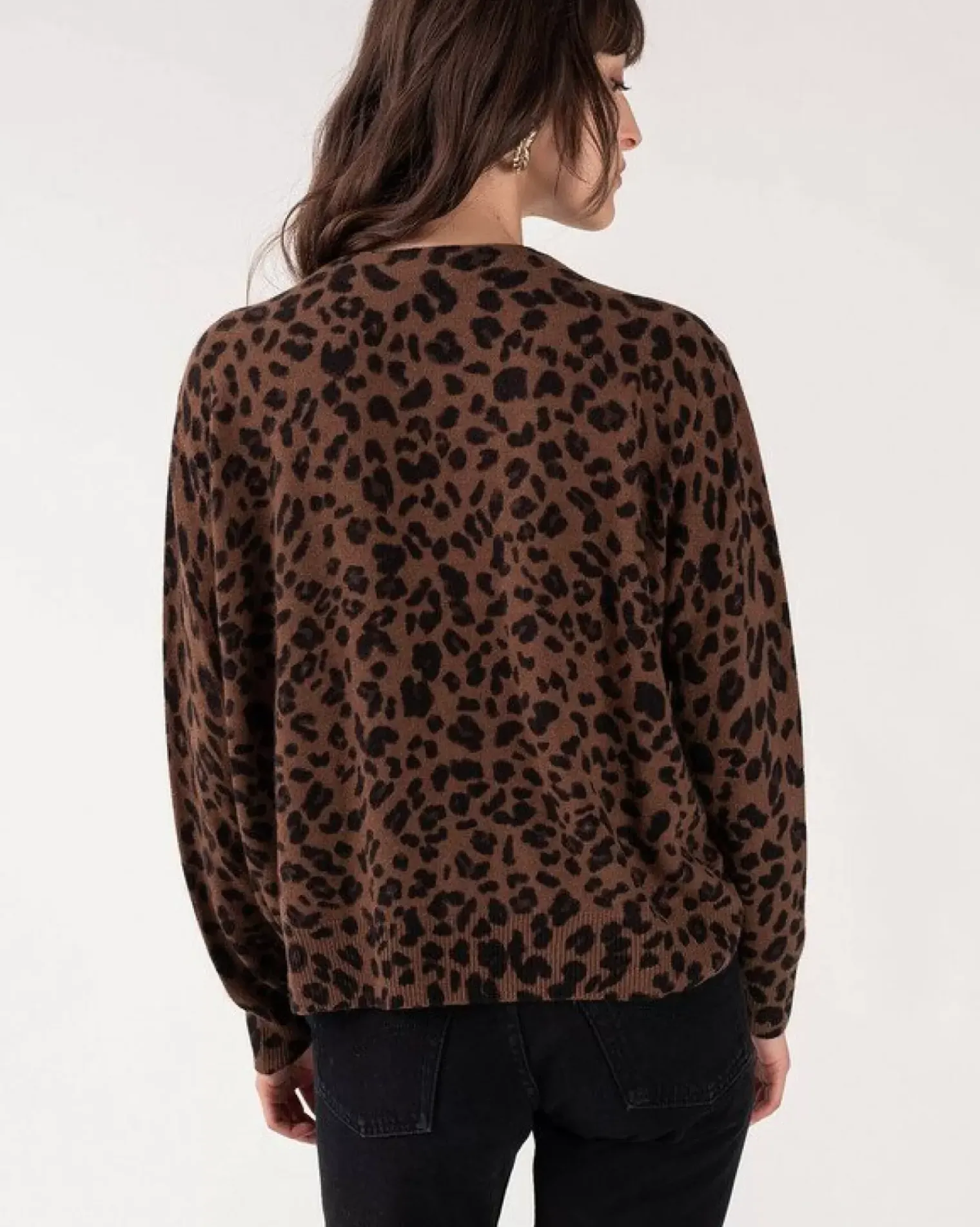 Kujten Jackets & Vests>Leopard Short Cashmere Cardigan Marron Epice Leoprint