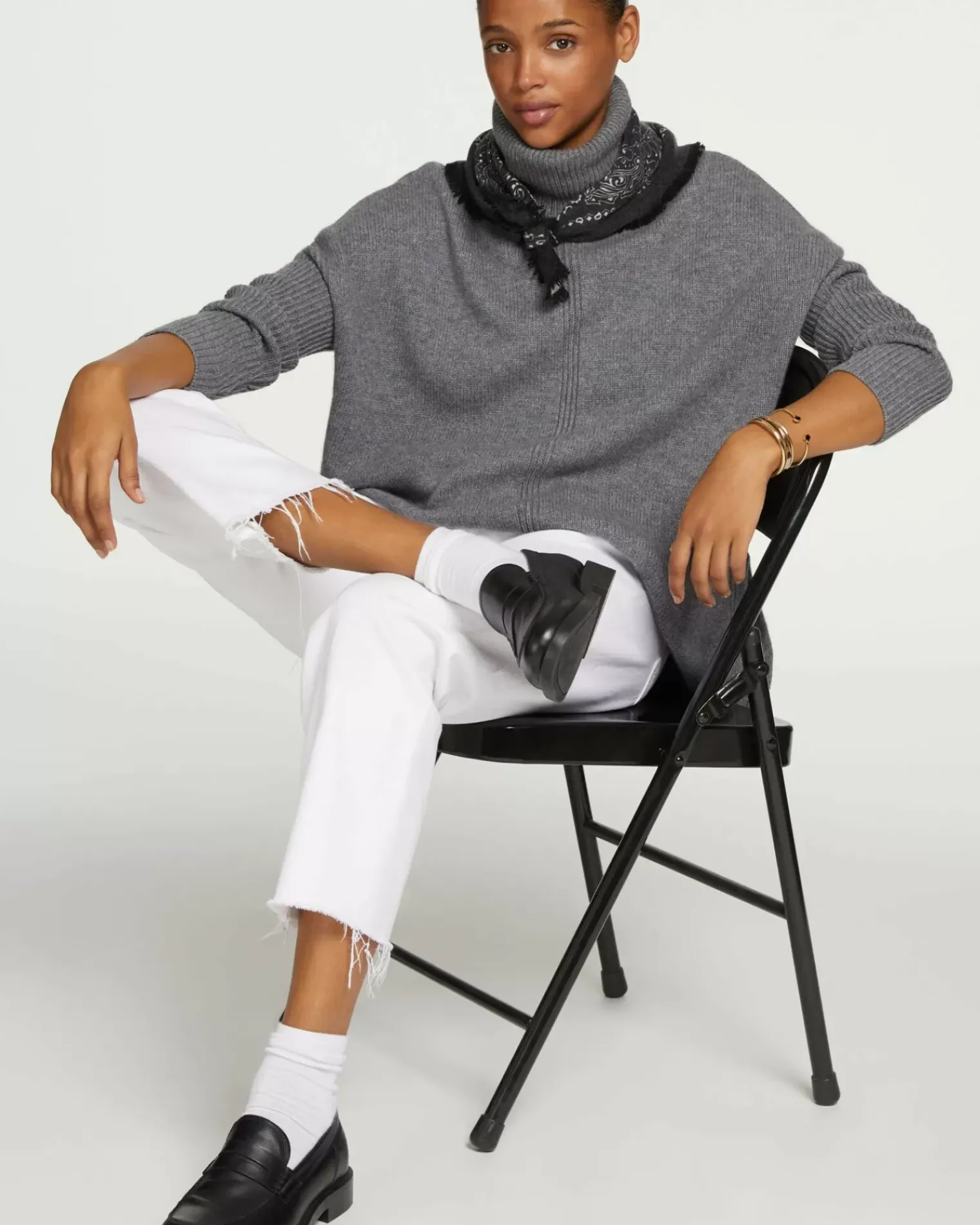 Kujten Sweaters & Sweatshirts>Lined Turtleneck Women Cashmere Tunic Gris Flanelle