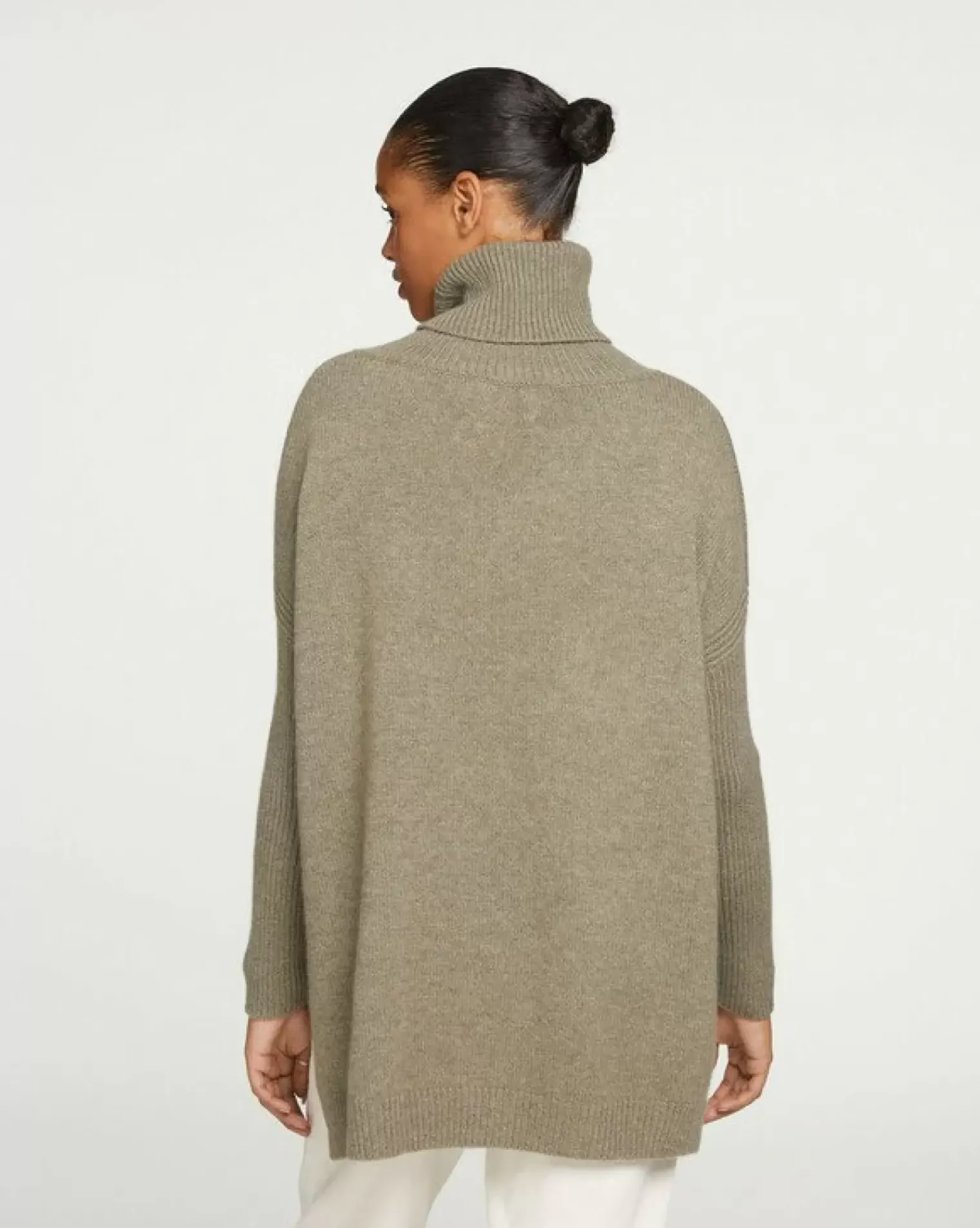 Kujten Sweaters & Sweatshirts>Lined Turtleneck Women Cashmere Tunic, 6-Threads Kaki Chine