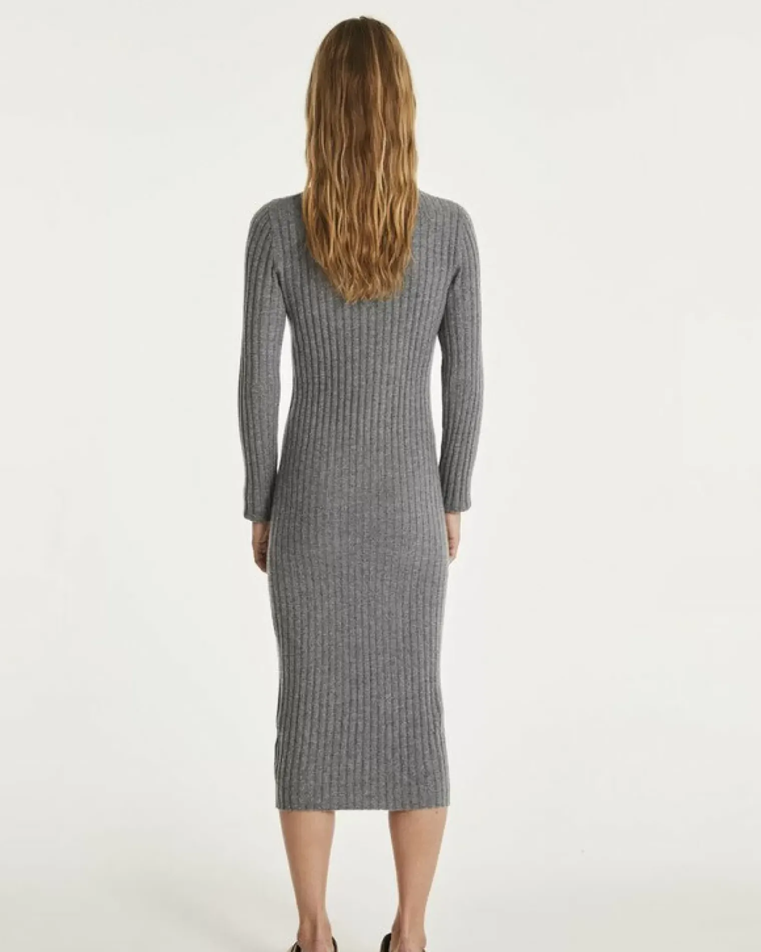 Kujten Dresses & Skirts>Long Cashmere Round Neck Dress Gris Flanelle