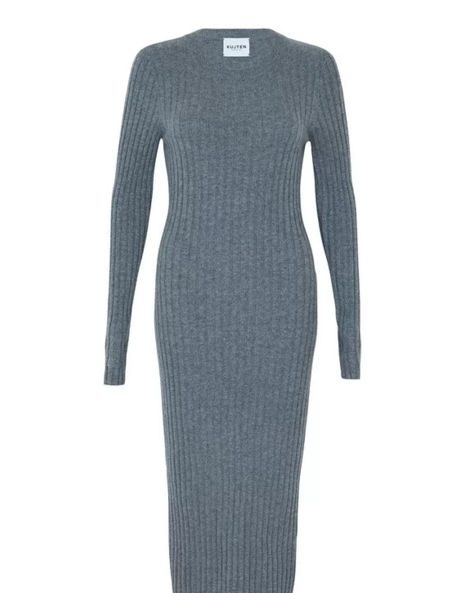 Kujten Dresses & Skirts>Long Cashmere Round Neck Dress Gris Flanelle