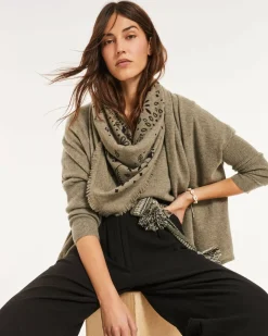 Kujten Jackets & Vests>Long Sleeve Chale Collar Jacket Kaki Chine