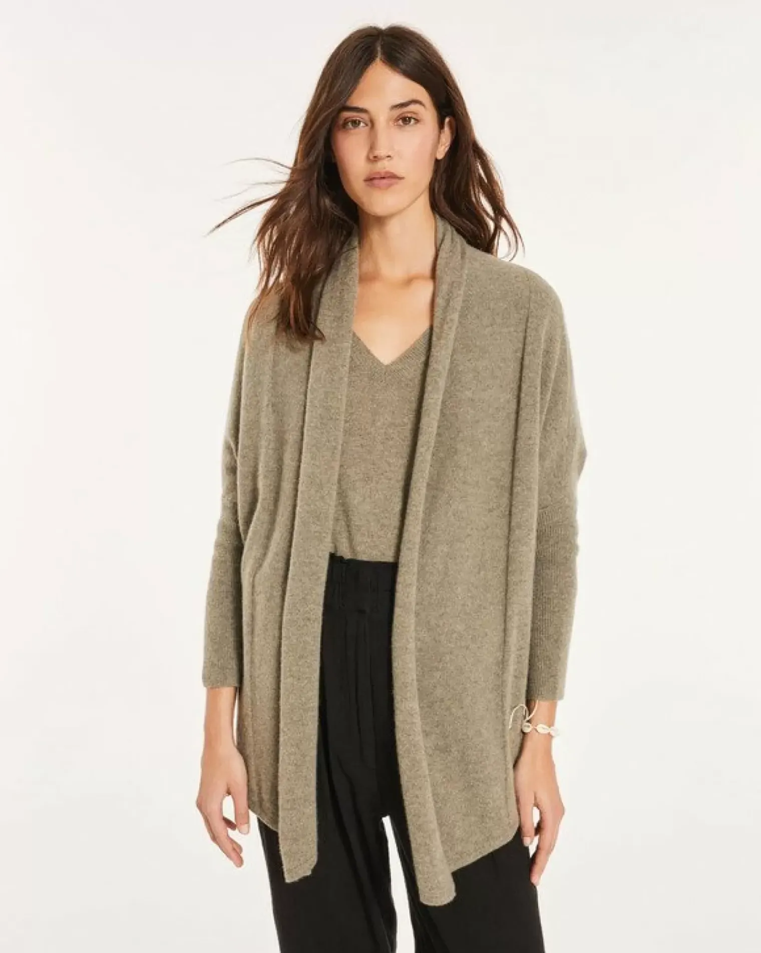 Kujten Jackets & Vests>Long Sleeve Chale Collar Jacket Kaki Chine