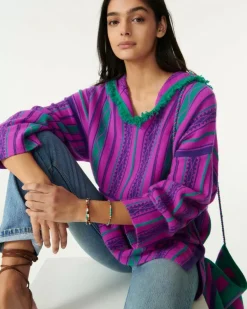 Kujten Hoodies>Long Sleeve Oversize Cashmere Hoodie Violet Fluo