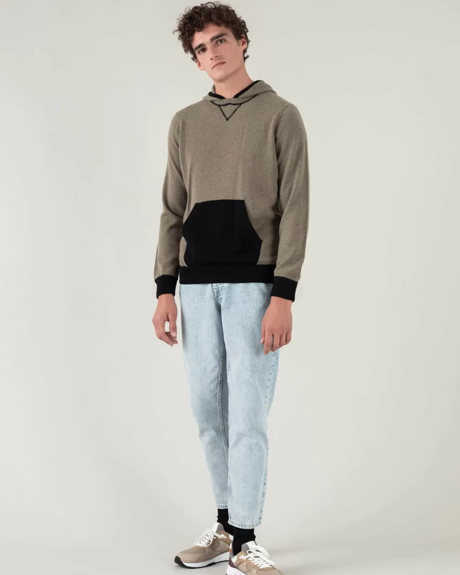 Kujten Sweaters & Sweatshirts>Long Sleeves Cashmere Sweatshirt Kaki Chine