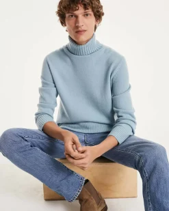 Kujten Sweaters & Sweatshirts>Long-Sleeved Turtleneck Cashmere Sweater Blue Ice