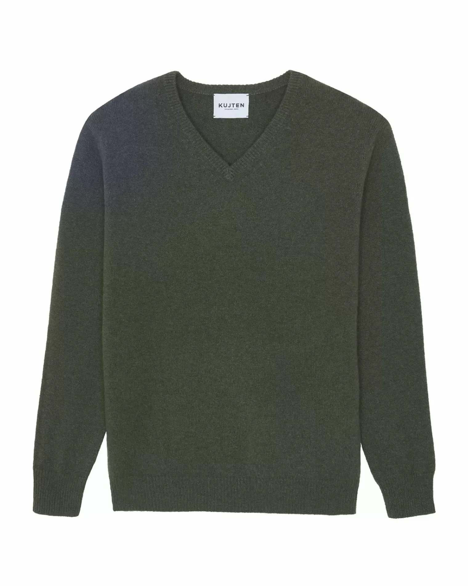 Kujten Sweaters & Sweatshirts>Long-Sleeved V-Neck Cashmere Sweater Kaki Fonce