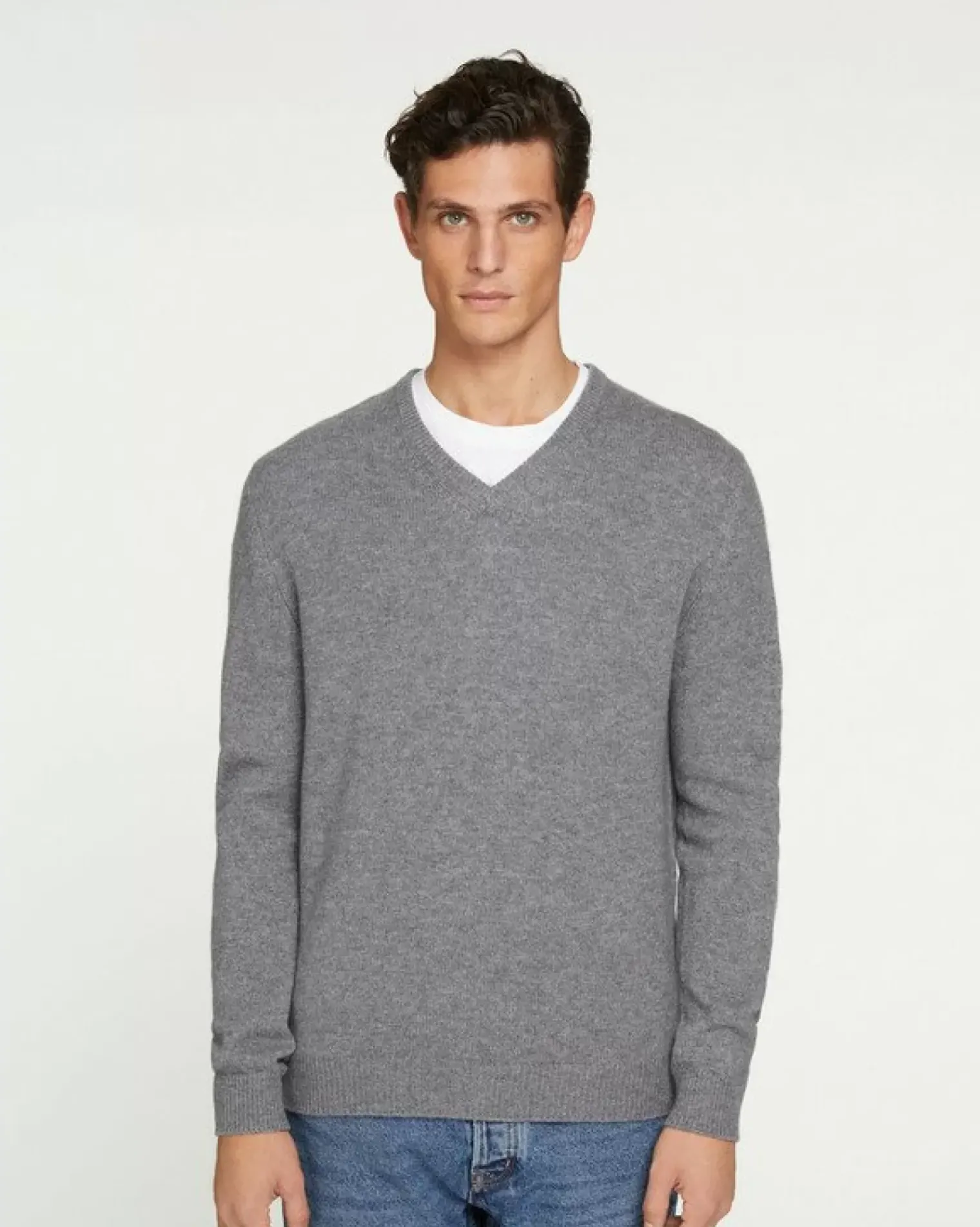 Kujten Sweaters & Sweatshirts>Long-Sleeved V-Neck Cashmere Sweater Gris Flanelle