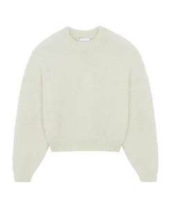 Kujten Sweaters & Sweatshirts>Loop Jersey Round Neck Cashmere Sweater, 2-Threads Blanc